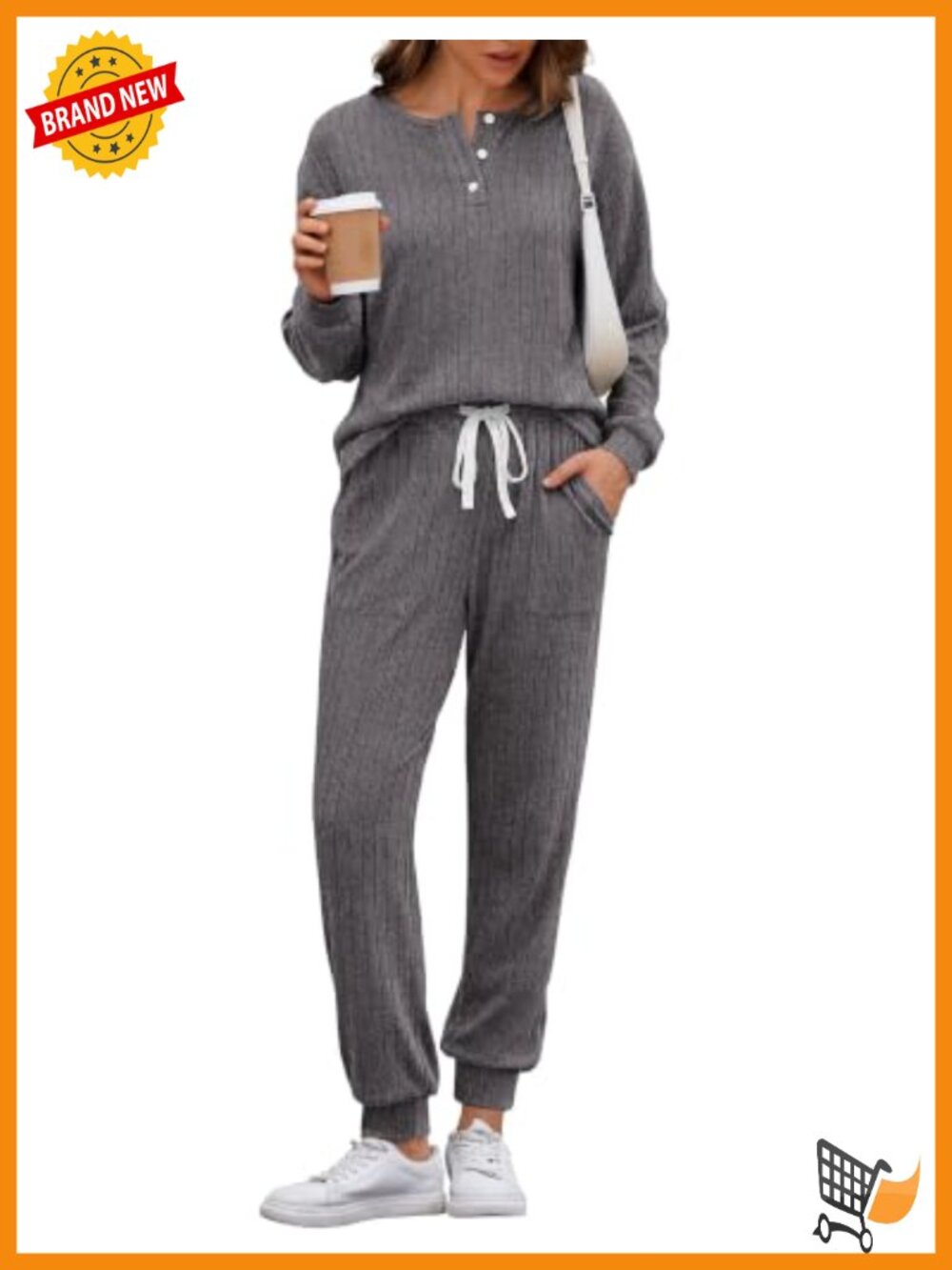 Knit 2 Piece Lounge Set Long Sleeve Henley Top and Jogger Pants Set